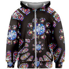 Rosette Stained Glass Window Church Kids  Zipper Hoodie Without Drawstring by Pakrebo