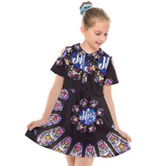 Rosette Stained Glass Window Church Kids  Short Sleeve Shirt Dress