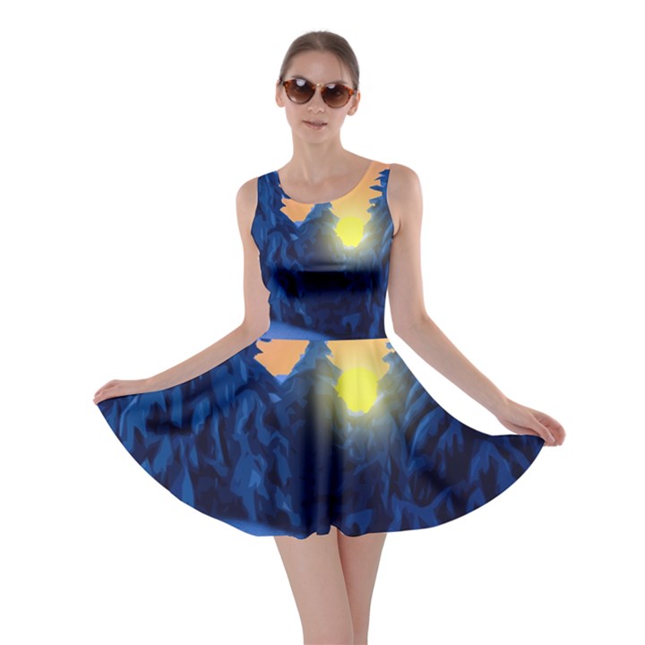 Illustration Vector Winter Sunset Skater Dress