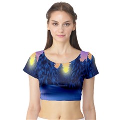 Illustration Vector Winter Sunset Short Sleeve Crop Top