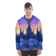 Illustration Vector Winter Sunset Men s Hooded Windbreaker