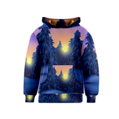 Illustration Vector Winter Sunset Kids  Pullover Hoodie by Pakrebo