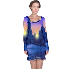 Illustration Vector Winter Sunset Long Sleeve Nightdress