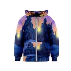 Illustration Vector Winter Sunset Kids  Zipper Hoodie by Pakrebo