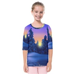 Illustration Vector Winter Sunset Kids  Quarter Sleeve Raglan Tee