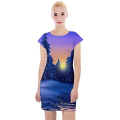 Illustration Vector Winter Sunset Cap Sleeve Bodycon Dress