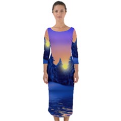 Illustration Vector Winter Sunset Quarter Sleeve Midi Bodycon Dress by Pakrebo