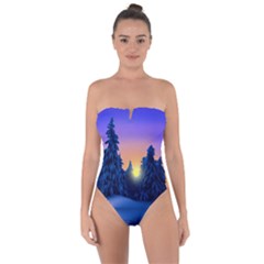 Illustration Vector Winter Sunset Tie Back One Piece Swimsuit