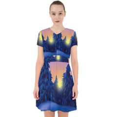 Illustration Vector Winter Sunset Adorable In Chiffon Dress