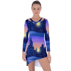 Illustration Vector Winter Sunset Asymmetric Cut-out Shift Dress