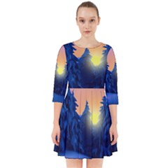 Illustration Vector Winter Sunset Smock Dress by Pakrebo