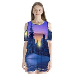 Illustration Vector Winter Sunset Shoulder Cutout Velvet One Piece