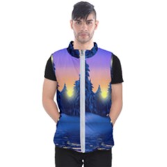 Illustration Vector Winter Sunset Men s Puffer Vest by Pakrebo