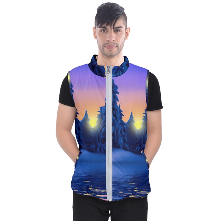 Illustration Vector Winter Sunset Men s Puffer Vest