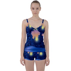 Illustration Vector Winter Sunset Tie Front Two Piece Tankini by Pakrebo