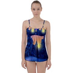 Illustration Vector Winter Sunset Babydoll Tankini Set by Pakrebo