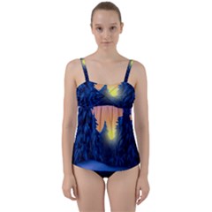 Illustration Vector Winter Sunset Twist Front Tankini Set by Pakrebo