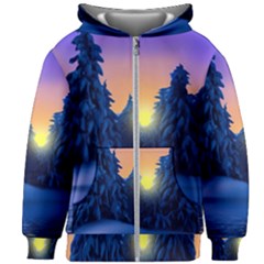 Illustration Vector Winter Sunset Kids  Zipper Hoodie Without Drawstring by Pakrebo