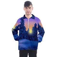 Illustration Vector Winter Sunset Men s Half Zip Pullover by Pakrebo