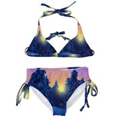 Illustration Vector Winter Sunset Kids  Classic Bikini Set by Pakrebo