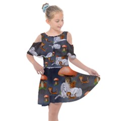 Cute Little Fairy With Unicorn, Pattern Design Kids  Shoulder Cutout Chiffon Dress by FantasyWorld7