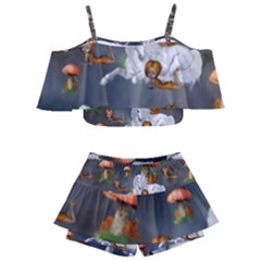 Cute Little Fairy With Unicorn, Pattern Design Kids  Off Shoulder Skirt Bikini by FantasyWorld7