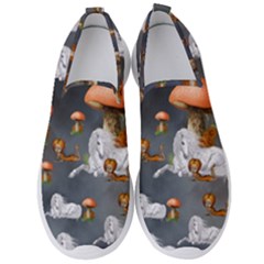 Cute Little Fairy With Unicorn, Pattern Design Men s Slip On Sneakers by FantasyWorld7