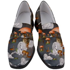 Cute Little Fairy With Unicorn, Pattern Design Women s Chunky Heel Loafers by FantasyWorld7