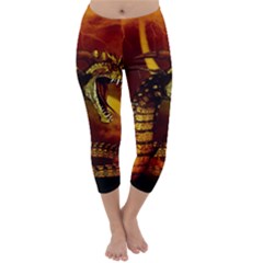 Awesome Dinosaur, Konda In The Night Capri Winter Leggings  by FantasyWorld7