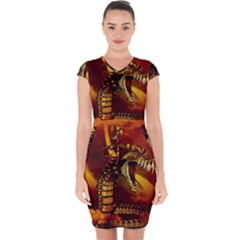 Awesome Dinosaur, Konda In The Night Capsleeve Drawstring Dress  by FantasyWorld7