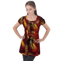 Awesome Dinosaur, Konda In The Night Puff Sleeve Tunic Top by FantasyWorld7