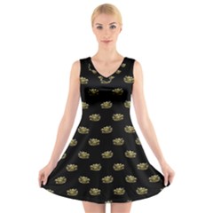 Dragon Head Motif Pattern Design V-neck Sleeveless Dress