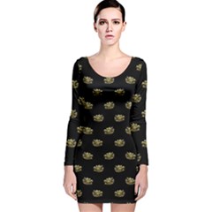 Dragon Head Motif Pattern Design Long Sleeve Velvet Bodycon Dress