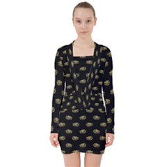 Dragon Head Motif Pattern Design V-neck Bodycon Long Sleeve Dress by dflcprintsclothing