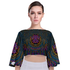 The  Only Way To Freedom And Dignity Ornate Tie Back Butterfly Sleeve Chiffon Top by pepitasart