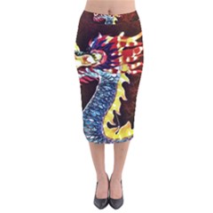 Dragon Lights Main Dragon Velvet Midi Pencil Skirt by Riverwoman