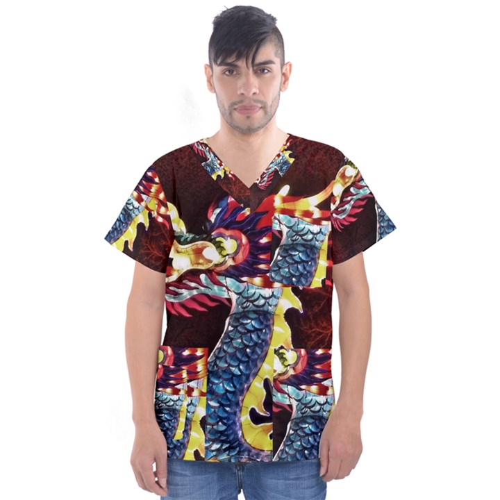 Dragon lights main dragon Men s V-Neck Scrub Top