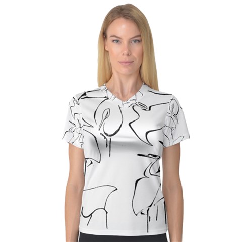 Katsushika Hokusai, Egrets From Quick Lessons In Simplified Drawing V-neck Sport Mesh Tee by Valentinaart