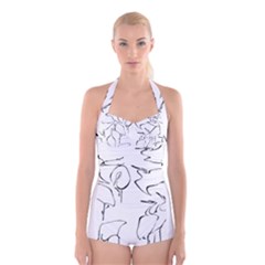 Katsushika Hokusai, Egrets From Quick Lessons In Simplified Drawing Boyleg Halter Swimsuit  by Valentinaart