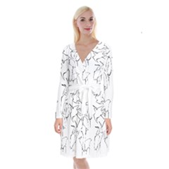 Katsushika Hokusai, Egrets From Quick Lessons In Simplified Drawing Long Sleeve Velvet Front Wrap Dress by Valentinaart