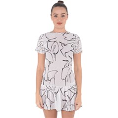 Katsushika Hokusai, Egrets From Quick Lessons In Simplified Drawing Drop Hem Mini Chiffon Dress by Valentinaart