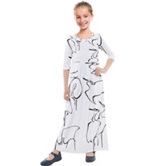 Katsushika Hokusai, Egrets From Quick Lessons In Simplified Drawing Kids  Quarter Sleeve Maxi Dress by Valentinaart