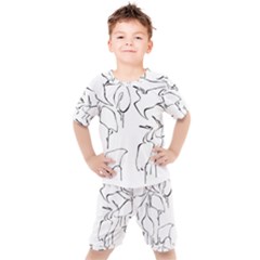 Katsushika Hokusai, Egrets From Quick Lessons In Simplified Drawing Kids  Tee And Shorts Set by Valentinaart