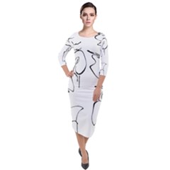 Katsushika Hokusai, Egrets From Quick Lessons In Simplified Drawing Quarter Sleeve Midi Velour Bodycon Dress by Valentinaart