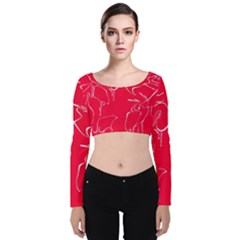 Katsushika Hokusai, Egrets From Quick Lessons In Simplified Drawing Velvet Long Sleeve Crop Top by Valentinaart