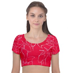 Katsushika Hokusai, Egrets From Quick Lessons In Simplified Drawing Velvet Short Sleeve Crop Top  by Valentinaart