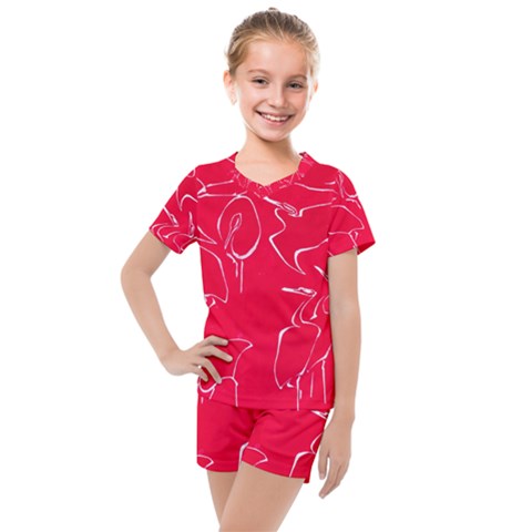 Katsushika Hokusai, Egrets From Quick Lessons In Simplified Drawing Kids  Mesh Tee And Shorts Set by Valentinaart