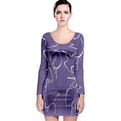 Katsushika Hokusai, Egrets From Quick Lessons In Simplified Drawing Long Sleeve Bodycon Dress by Valentinaart