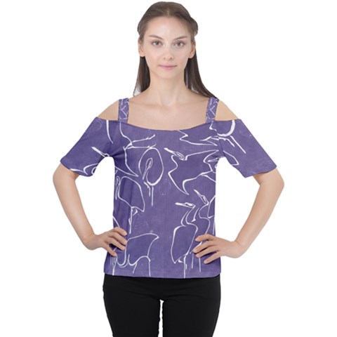 Katsushika Hokusai, Egrets From Quick Lessons In Simplified Drawing Cutout Shoulder Tee by Valentinaart