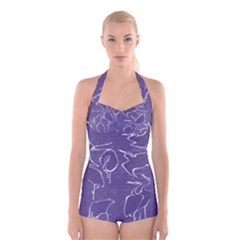 Katsushika Hokusai, Egrets From Quick Lessons In Simplified Drawing Boyleg Halter Swimsuit  by Valentinaart